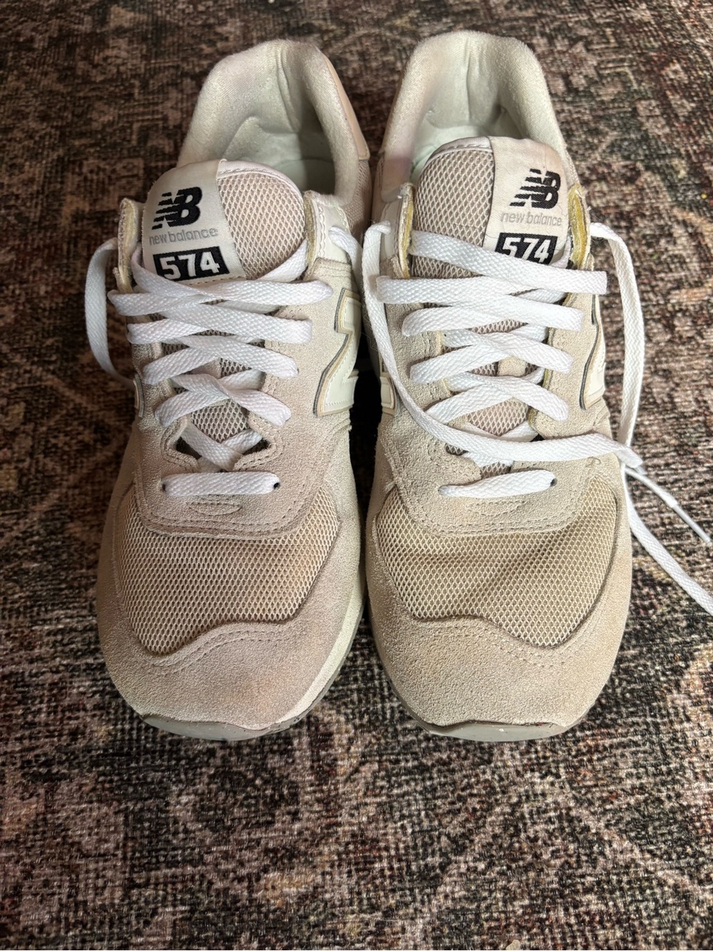 New Balance 574 Cream Beige Suede & Mesh Sneakers